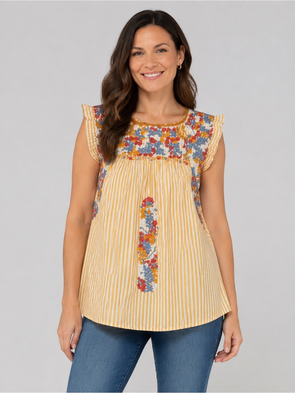 Mi Golondrina Flores Floral Embroidered Pullover Tank Top Colorful Women Size L